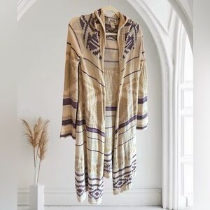 VINTAGE Y2K MUDD Long Duster Cardigan‎ Aztec Print Hooded Sweater S